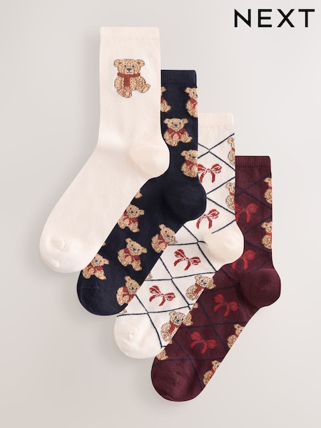 Teddy Bear Argyle - Ankle Socks 4 Pack