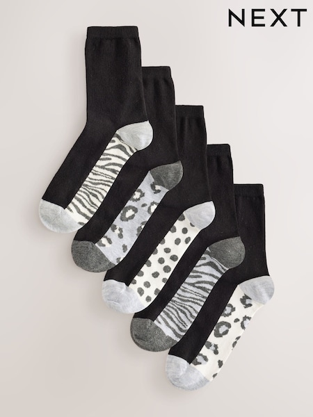 Grey Animal - Footbed Ankle Socks 5 Pack