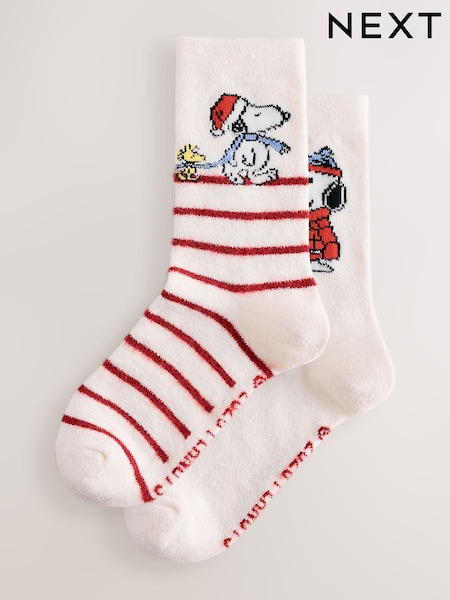 Crème/Rouge - Chaussettes Snoopy assorties pour toute la famille, sous licence officielle, pour Noël 2 paquet