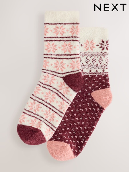 Berry/Cream Fairisle - Cosy Ankle Socks 2 Pack