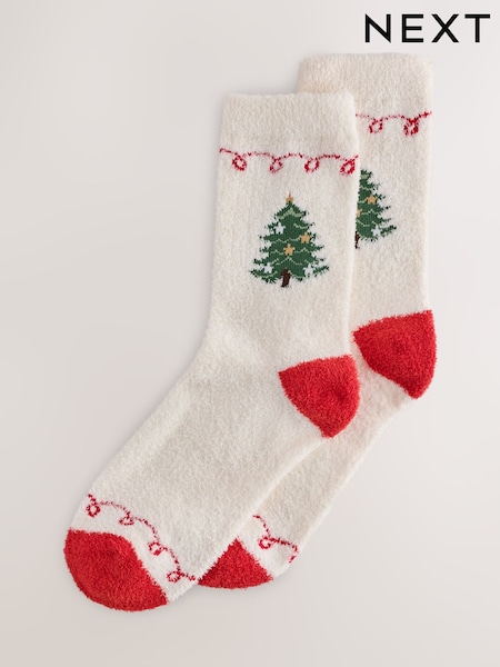 Cream/Red Happy Holidays - Matching Family Christmas Cosy Socks 1 Pack