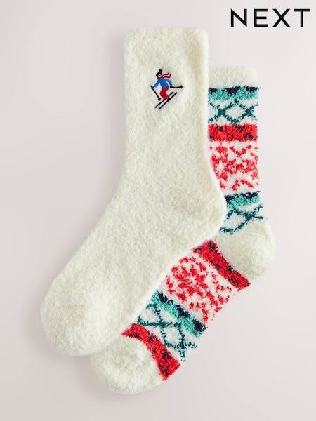 Red/Blue Fairisle Ski - Cosy Ankle Socks 2 Pack