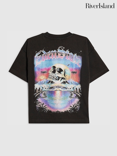 Black - River Island Oversized Skull Washed T-shirt