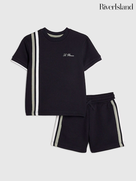Темно-синий - River Island Oversized Smart Textured T-shirt & Shorts Set