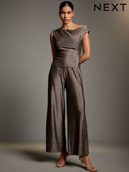 Gold - Wide Leg Lurex Trousers