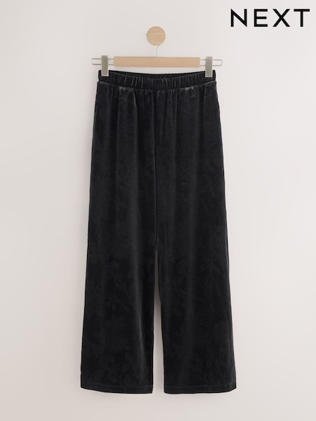 ខ្មៅ - Wide Leg Floral Embossed Trousers