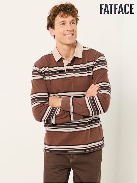 Brown - Regular Fatface Long Sleeve Stripe Rugby T-shirt