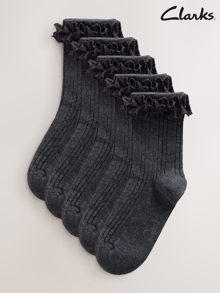 Grey - Clarks Clarks Back To School Ribbed Frill Socks 5 Pack