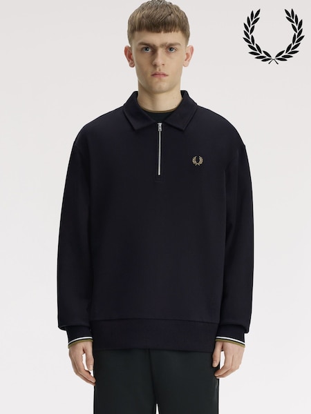 Svart - Regular Fred Perry Half Zip Collared Sweatshirt