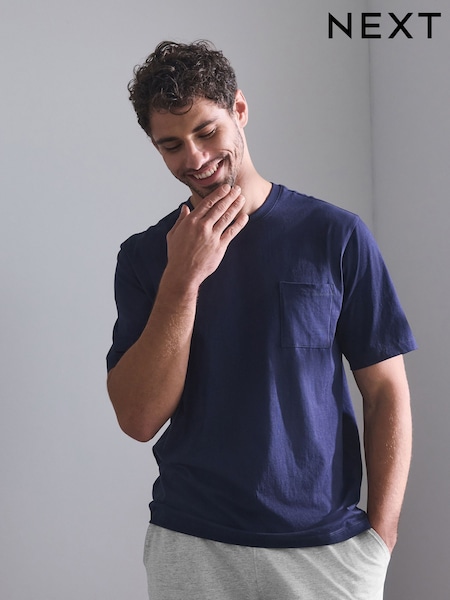 海軍藍／灰色麻灰 - Regular Short Sleeve Jersey Pyjamas Set