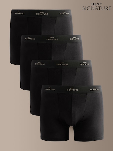Črn pas z napisom v kovinskem odtenku - 4 Pack Signature Cotton Rich Trunks