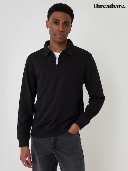 Black - Regular Threadbare Quarter Zip Collared Sweatshirt