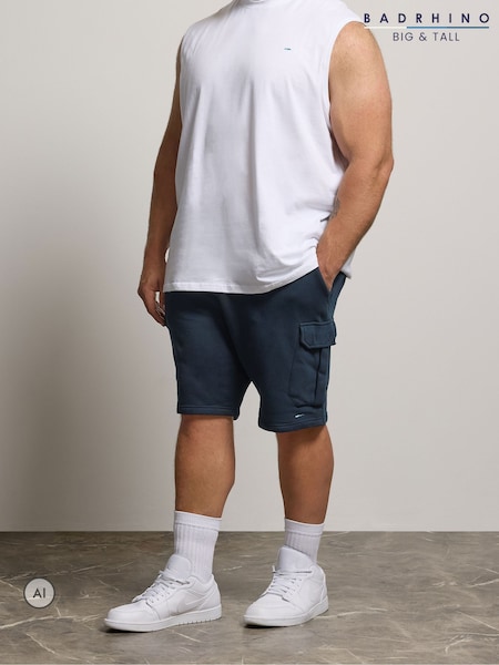 Niebieski - Regular Badrhino Big & Tall Jersey Cargo Shorts