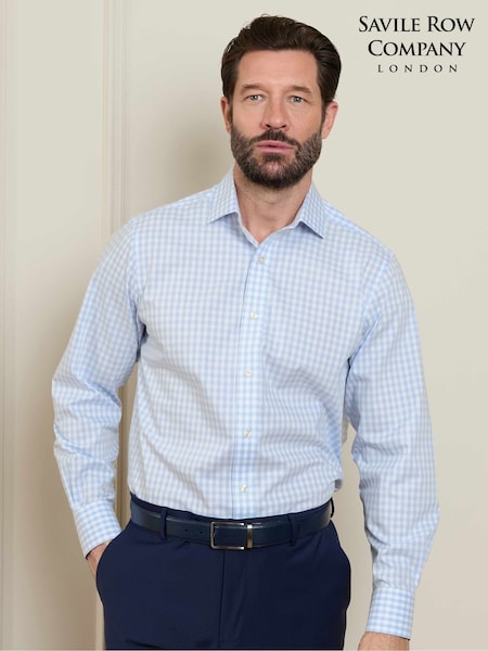 Sky Blue - Regular Classic Fit Gingham Check Non-iron Cotton Formal Shirt