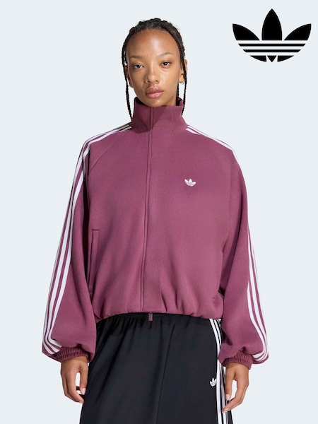 Berry Red - Adidas Originals Funnel Neck Faux Suede Jacket