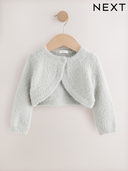 Silver - Occasion Bridesmaid Knitted Fluffy Cardigan Shrug (12mths-16yrs)