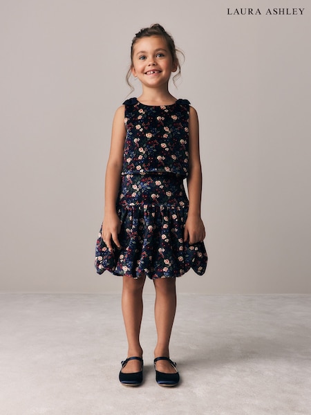 Marineblau - Laura Ashley Floral Velvet Skirts Set