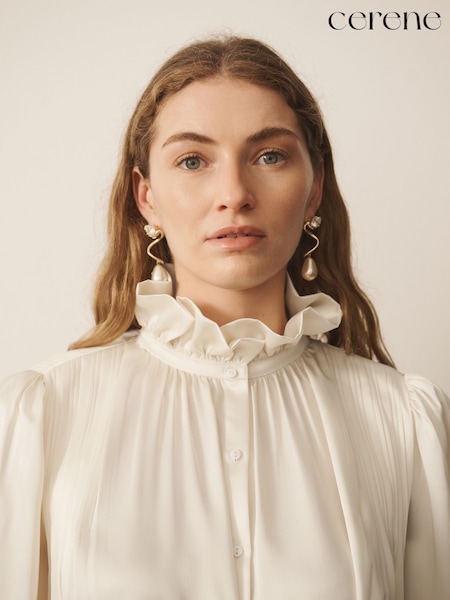 Cream - Cerene Long Sleeve High Neck Satin Blouse