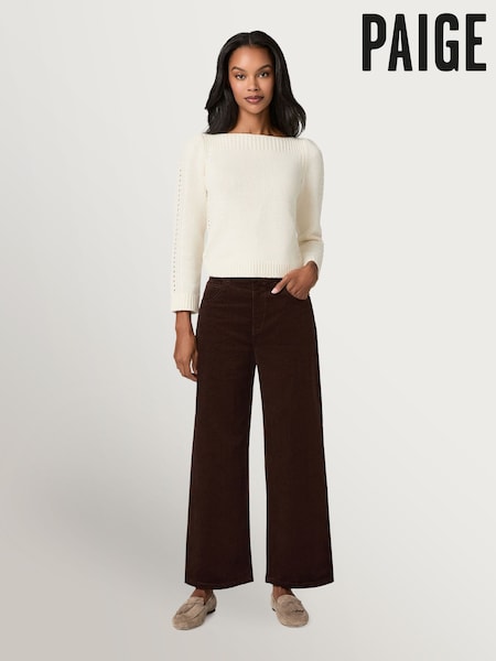 Brown - Paige Arellia Ankle High Rise Barrel Leg Corduroy Trousers