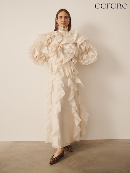 Cream - Cerene Organza Ruffle Straight Midi Skirt