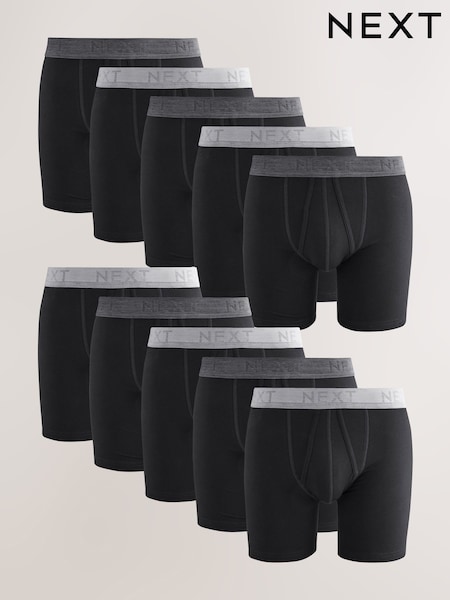 Black Grey Waistband - Regular A-front Cotton Rich Boxers 10 Pack