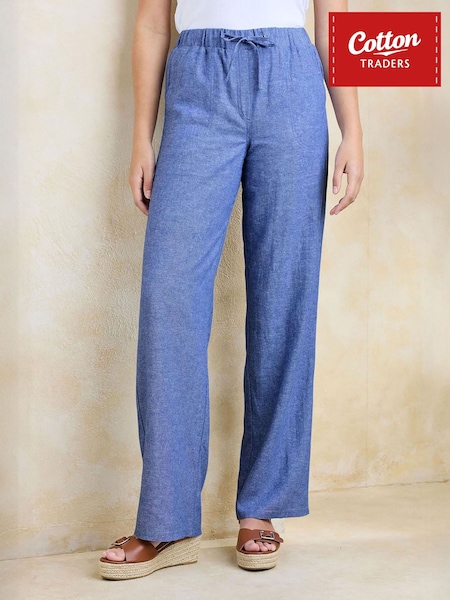 Blau - Cotton Traders Hose Aus Leinenmischung in Relaxed Fit 31"