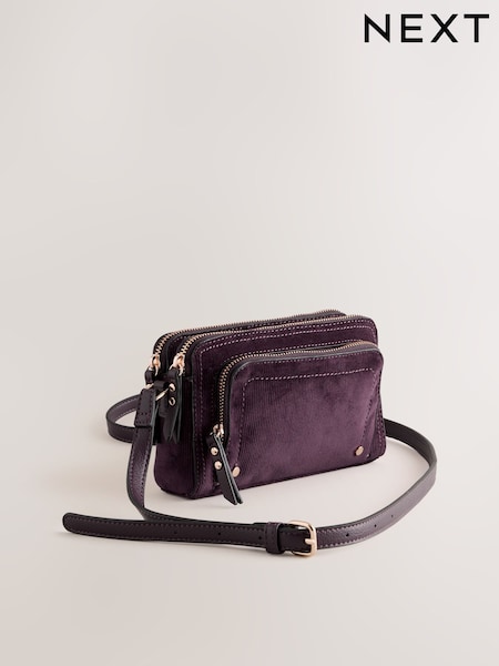 Bordeauxrød - Cord Double Zip Cross-body Bag