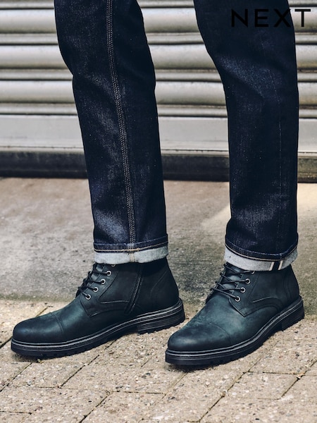 Black - Regular Leather Toecap Boots