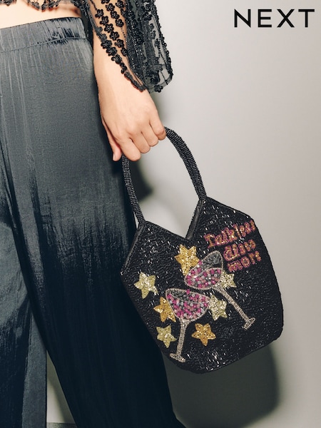 黑色 - Embellished Hand Held Bag