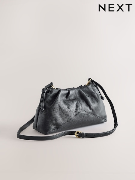Noir - Pochette en cuir froncée