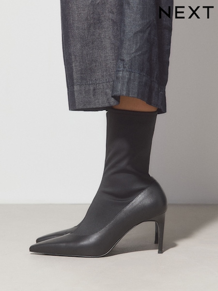 Black - Forever Comfort® Point Court Leather Sock Boots
