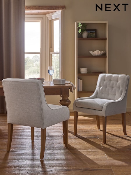 Set Of 2 Rose Dining Chairs Tweedy Plain Light Natural Mid Wood Leg