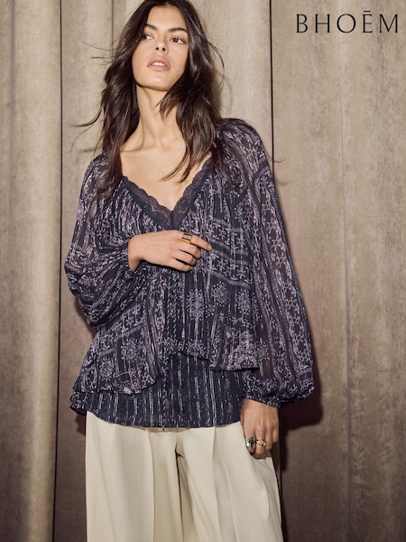 Floral - Paisley Print 2 In 1 Chiffon Blouse & Tank Top