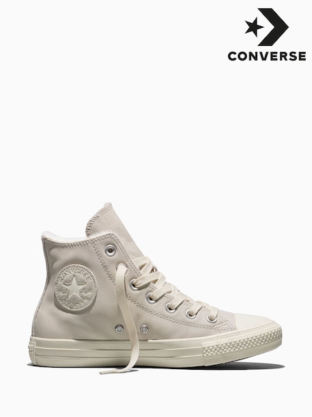 Ecru White - Converse Chuck Taylor High Cosy Leather Trainers