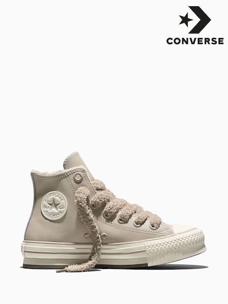 أبيض بيج فاتح - Converse Chuck Taylor Eva Lift Cozy Leather High Trainers