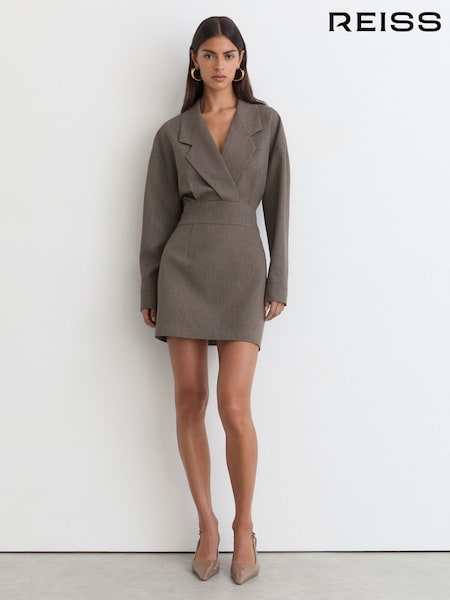 Taupe Brown Melange - Reiss Juno Notch-lapel Tailored Mini Dress