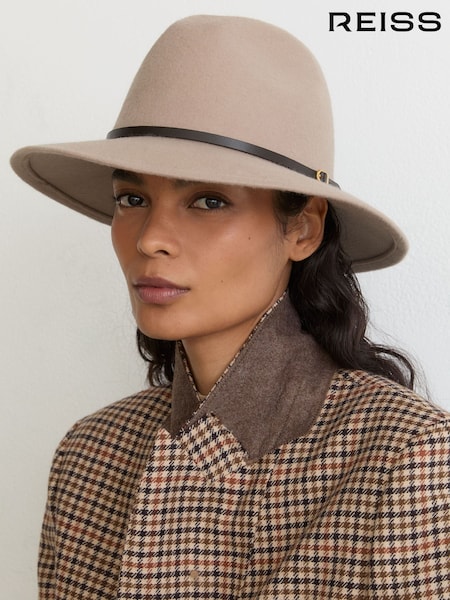 Szary - Reiss Frances Wool-felt Leather-band Fedora Hat