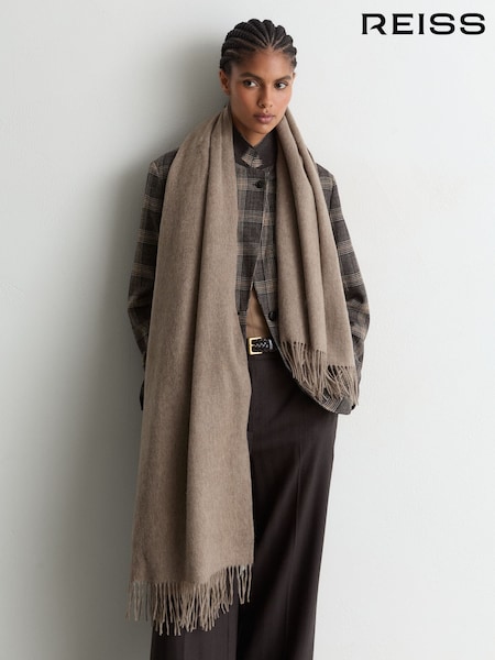 Neutral Melange - Reiss Picton Wool And Cashmere Scarf