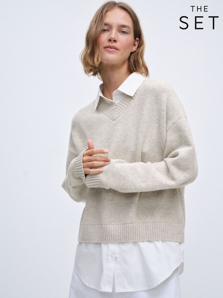 Brown Marl Oatmeal Marl - The Set 2 Pack Layered V-neck Jumpers