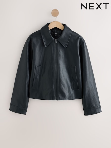Black - Faux Leather Jacket