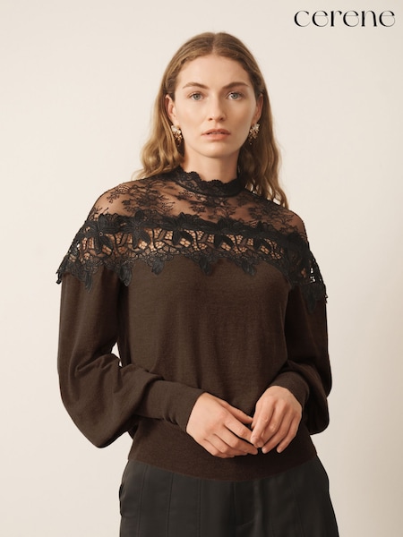 Brown - Cerene Contrast Lace Jumper