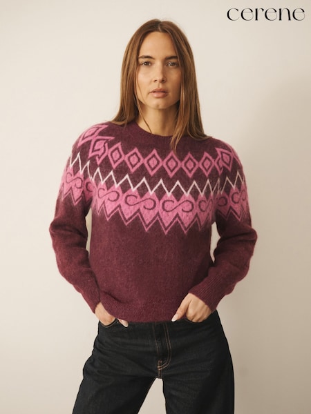 Burugundy Red - Cerene Fairisle Crew Neck Jumper
