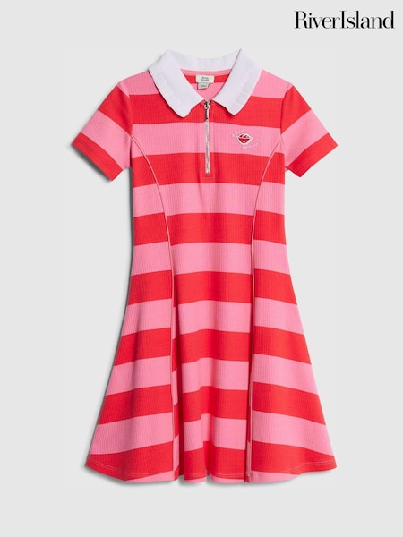 River Island Pink Rugby Stripe Polo Dress (W03968) | AED140