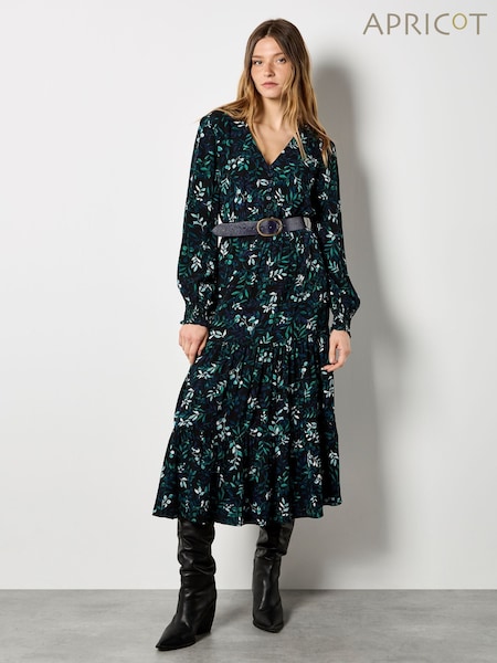 Apricot Black Eucalyptus Print Maxi Tier Dress (W04095) | €69