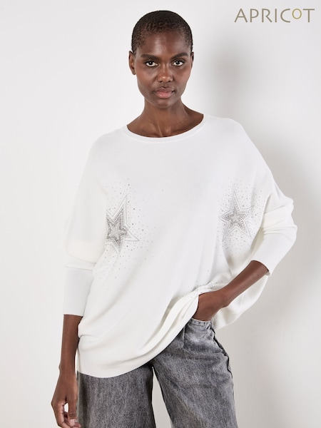 Apricot White Stud Star Batwing Tunic Jumper (W04097) | €58