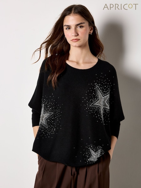 Apricot Black Stud Star Batwing Tunic Jumper (W04103) | €58
