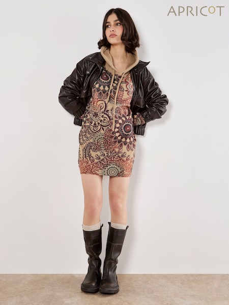 Apricot Brown Mandala Hooded Tunic Hoodie (W04109) | R$ 545