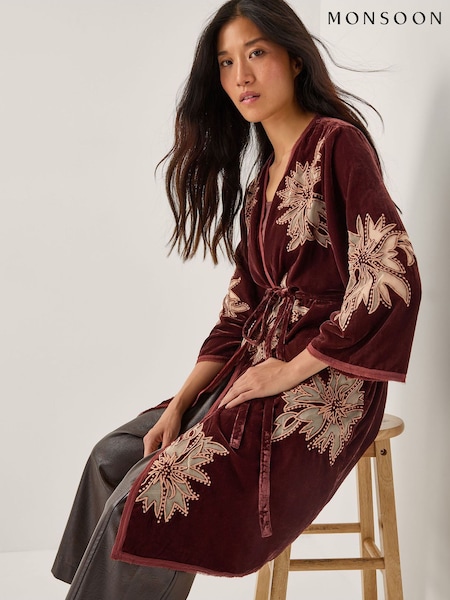 Monsoon Brown Jaz Embroidered Velvet Cover-Up (W04135) | €170