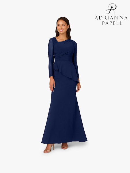 Adrianna Papell Blue Knit Crepe Combo Mesh Gown (W04251) | €253