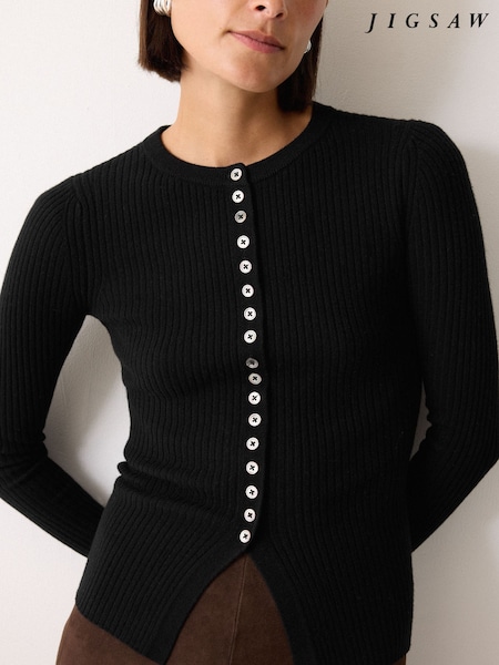 Jigsaw Black Multi Button Rib Knit Cardigan (W04255) | €159